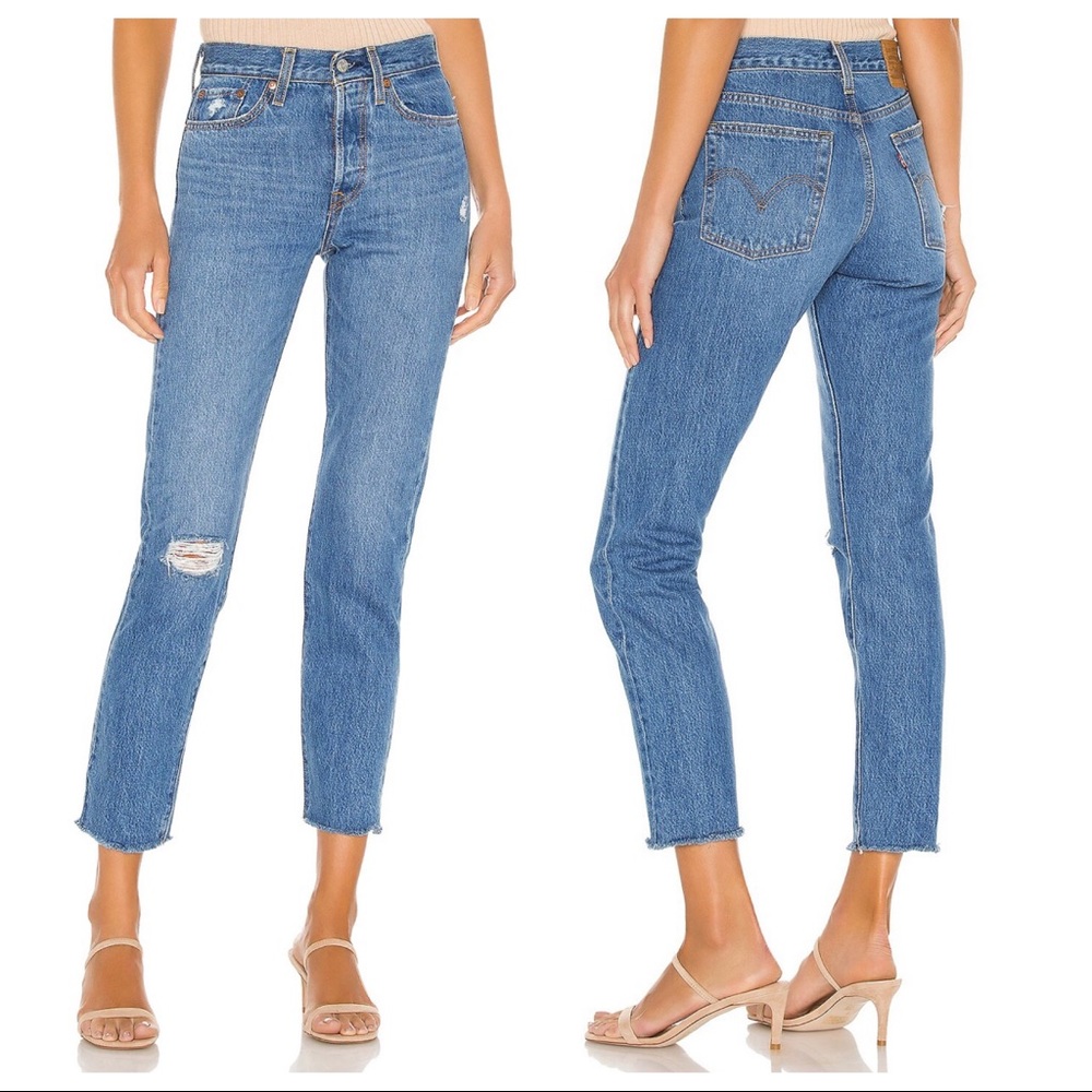 levi’s - wedgie icon jeans distressed button-fly raw hem blue denim revolve